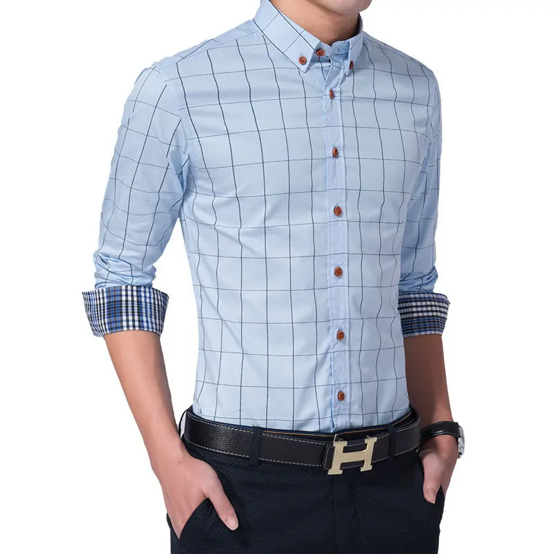 Plaid Men Clothes Shirt Long Sleeve Streetwear Beach Hawaiian Casual Slim Fit High Quality Summer Mens Dress Male Shirts | Мужская