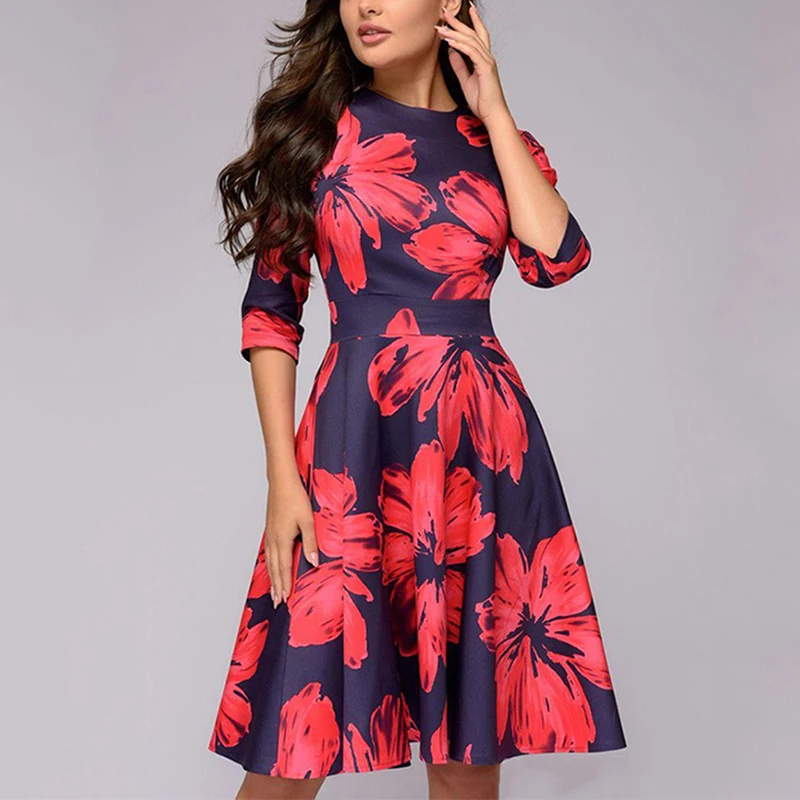 Летняя женская повседневная однотонная трапециевидная миди футболка с рукавом