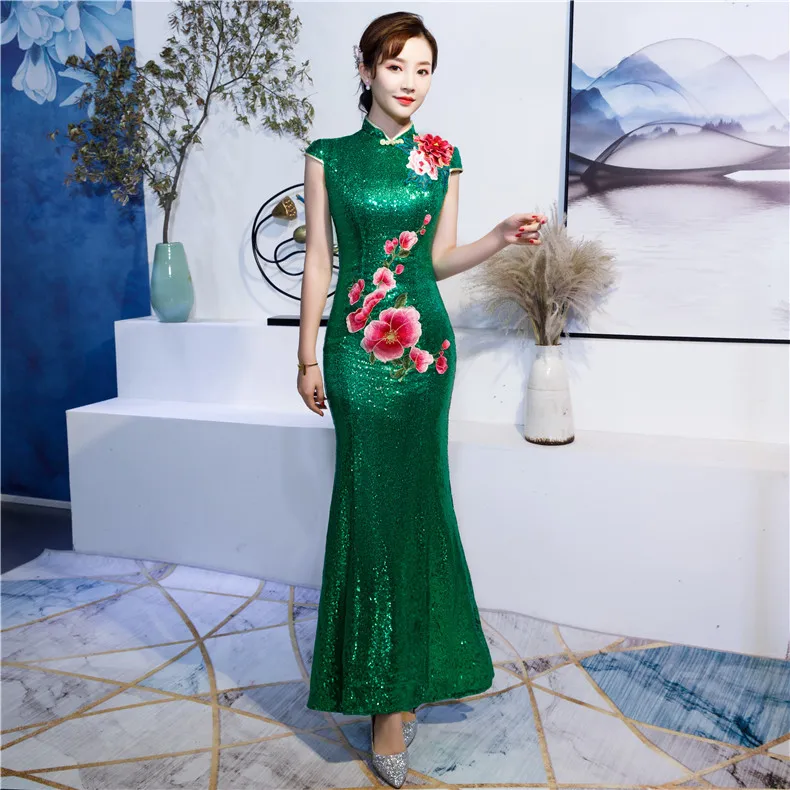 

S-4XL свадебное платье Cheongsam, китайский стиль, для женщин, элегантное, сексуальное, макси, вечернее платье, Стройное, длинное, ретро, плюс размер