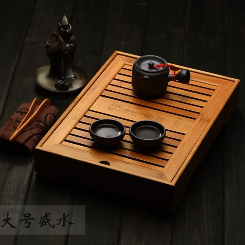 Bambus Tee Trays Kung Fu Tee Zubehör Tee Tablett Mit Ablauf Rack Chinesischen Tee Tablett Set Freies verschiffen