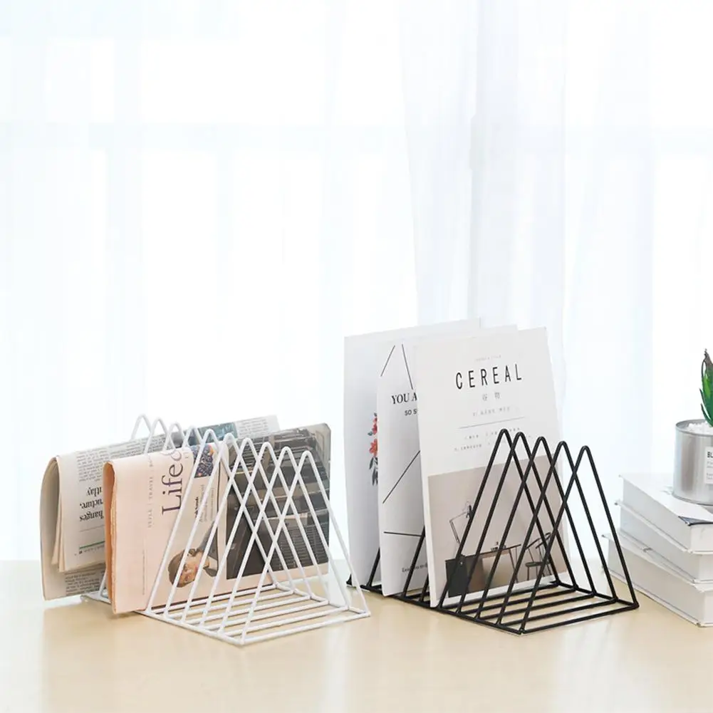Nordic style wrought iron triangle racks desktop magazine rack books newspaper storage large | Дом и сад