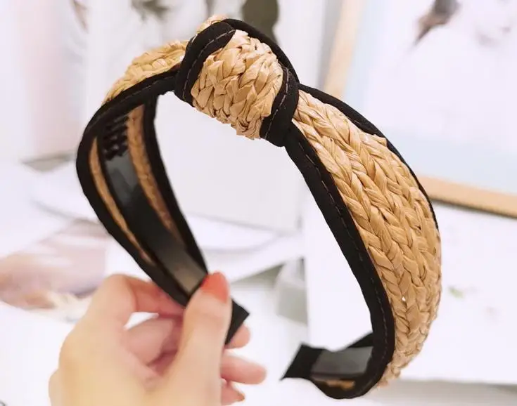 design 2 Соломенное Тканое оголовье с крестом для женщин, широкая летняя повязка для волос, обруч для волос, аксессуары для взрослых, повязка для волос с узлом, Женская повязка на голову с крестиком - Цвет: design 2