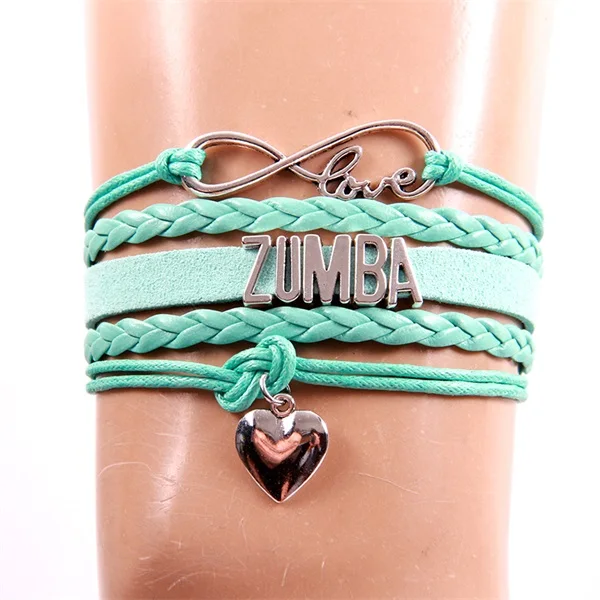 mint green Браслет Infinity Love ZUMBA из искусственной кожи, плетеные браслеты, браслеты-шармы с веревочками для женщин и мужчин, ювелирные изделия черного, красного, розового, синего цвета - Окраска металла: mint green