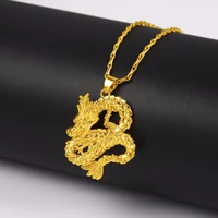 dragon patterned women men pendant chain yellow gold filled classic chinese style uniisex charm pendant necklace