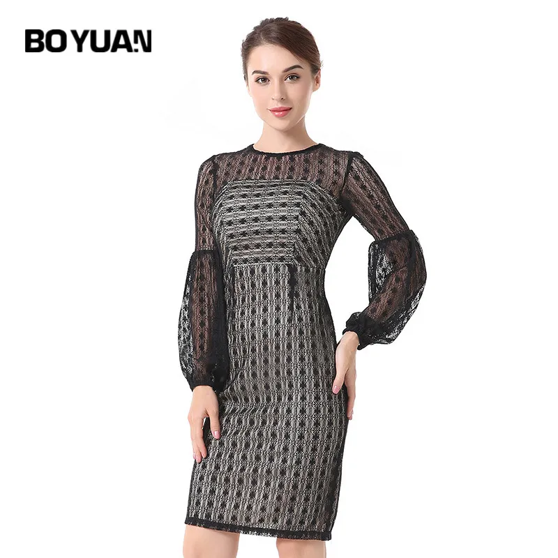Boyuan пикантные открытой спиной осень-весна элегантное платье женский Черный Bodycon