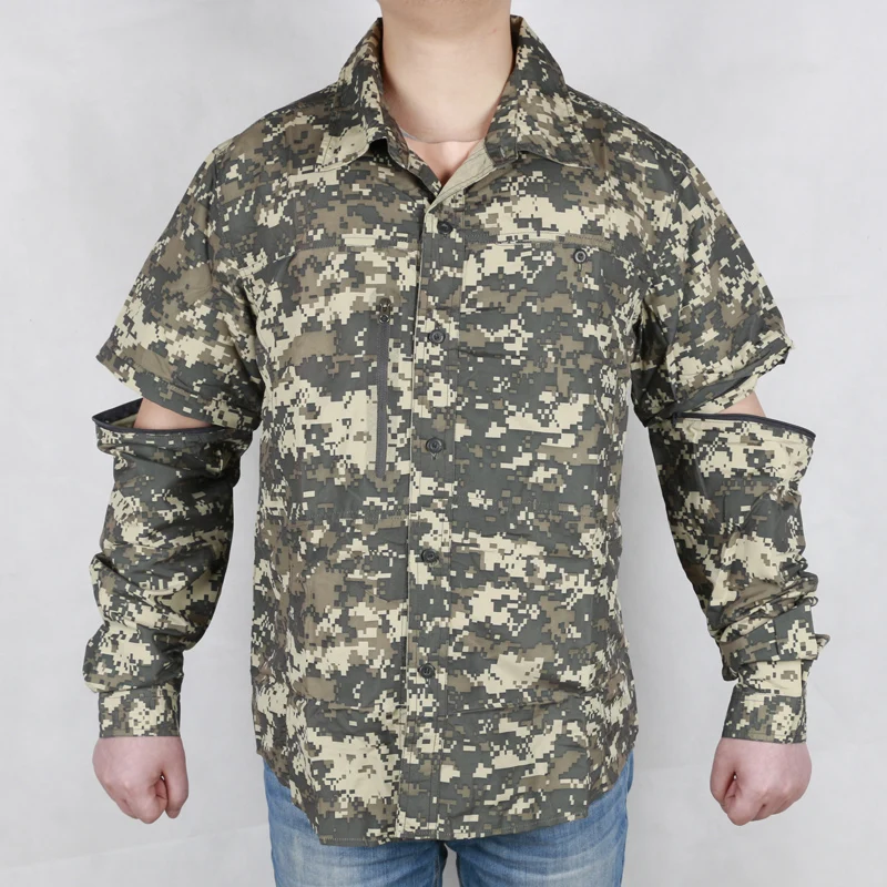 Мужская тактическая быстросохнущая камуфляжная рубашка со съемным рукавом
