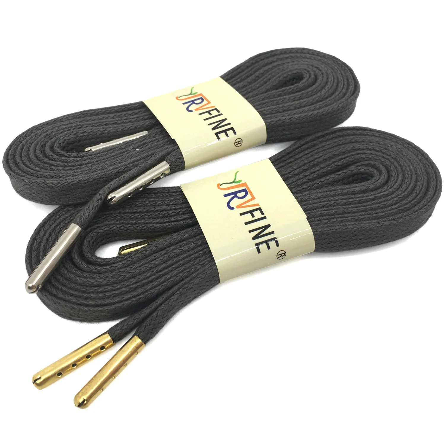 08 Dark Gray YJRVFINE/2 пары толстых вощеных хлопковых плоских шнурков с золотыми серебряными металлическими наконечниками, высококачественные Вощеные кожаные модельные шнурки - Цвет: 08 Dark Gray