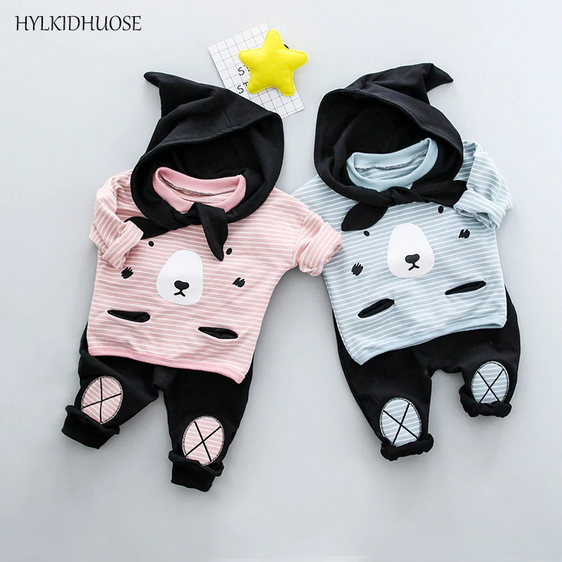 HYLKIDHUOSE/комплекты детской одежды хорошего качества; костюмы для маленьких девочек и мальчиков; хлопковая футболка в полоску с рисунком+ штаны; Детские костюмы