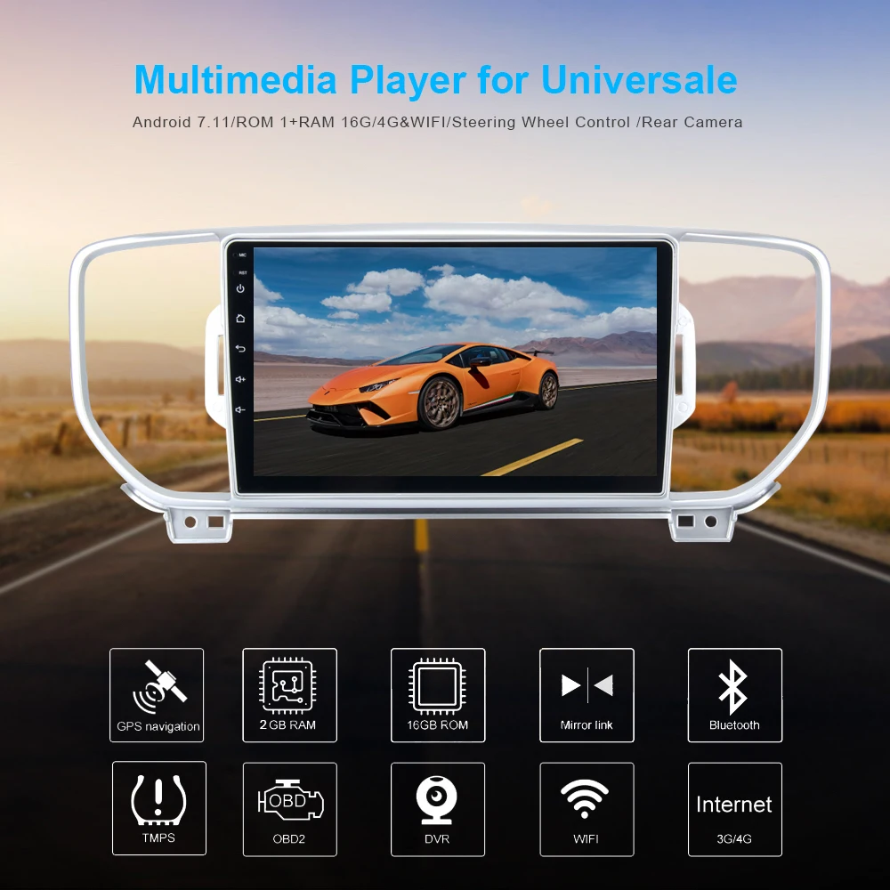 Android 7,1 автомобильный DVD для KIA Sportage с радио gps навигацией автомобильный стерео Мультимедийный Плеер четырехъядерный 16G 1 din 9 дюймов
