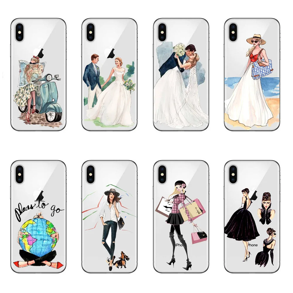 Luxury Fashion Travel Beautiful shopping Girl Design soft silison phone cases cover for IPhone 6 6S 7 8 Plus 5S SE X |