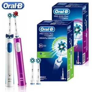 Электрическая зубная щетка Oral B 3D PRO600 Plus, вращающаяся перезаряжаемая, для гигиены полости рта, с белым перекрестным действием, насадки для чистки зубов