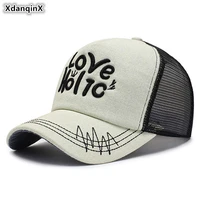xdanqinx adjustable size adult men breathable baseball cap snapback cap womens ponytail mesh cap letter embroidery hip hop hats