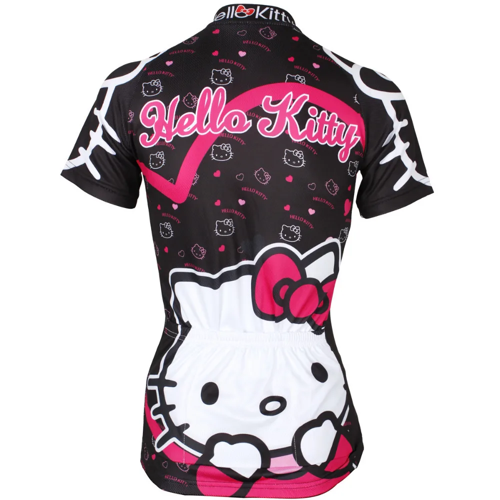 Hello kitty Джерси черный короткий рукав полная молния mtb велосипед одежда для женщин