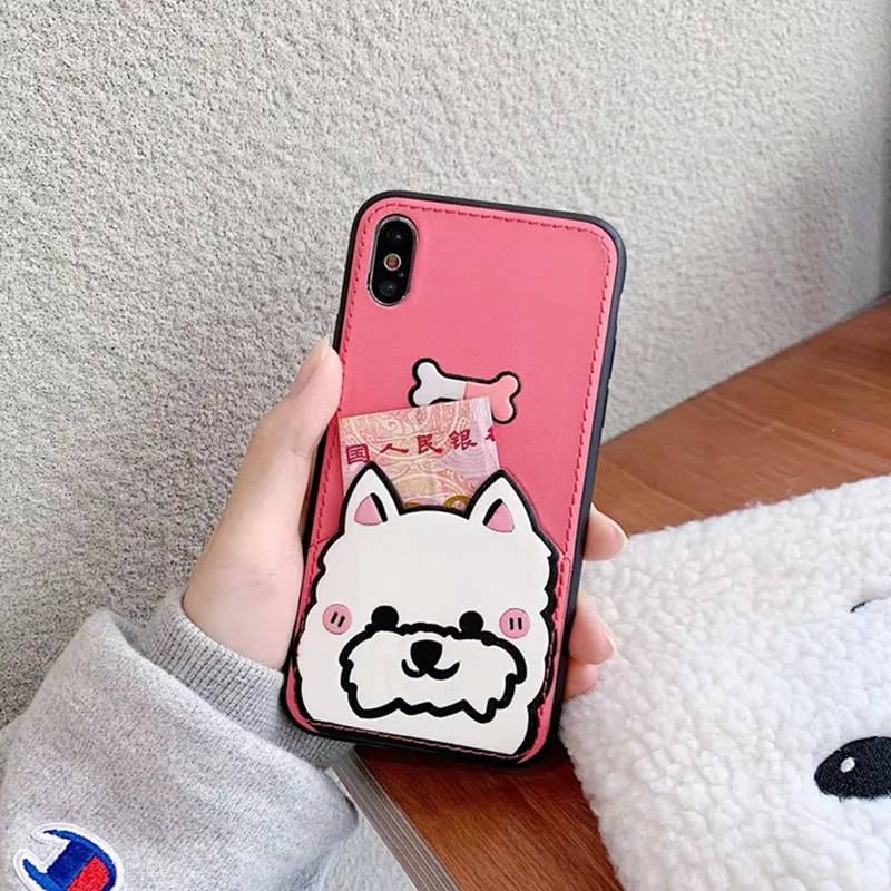 Cute Card Leather Pink Keji Dog Phone Case for iphone Xs max XS XR X Yellow Anti-fall 6 6s 7 8 Plus Protective Cover |