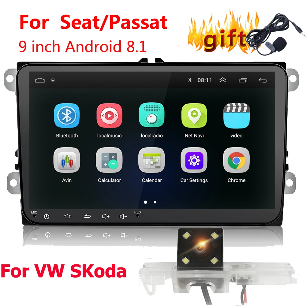 Автомагнитола 2DIN Android 8 GPS 9 дюймов для гольфа Polo Passat Beetle Touran SKODA SEAT Wi-Fi Bluetooth