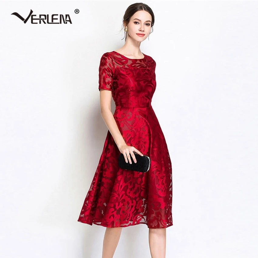 Verlena New 2019 размера плюс 5XL элегантные длинные красные платья с коротким рукавом и