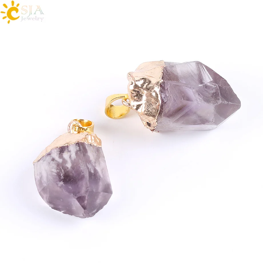 Кварцевые ожерелья и подвески CSJA золотого цвета с натуральным фиолетовым