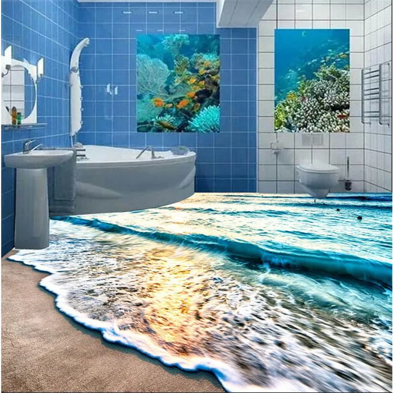 Beibehang Современная 3D картина пола настенная пляжная синяя волна морской воды