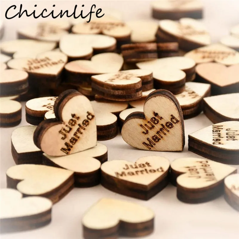 Chicinlife 50 шт 20 мм деревянный только что замужний конфетти Сердце DIY ремесла
