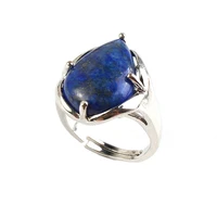 fyjs unique party jewelry silver plated lapis lazuli water drop resizable finger ring