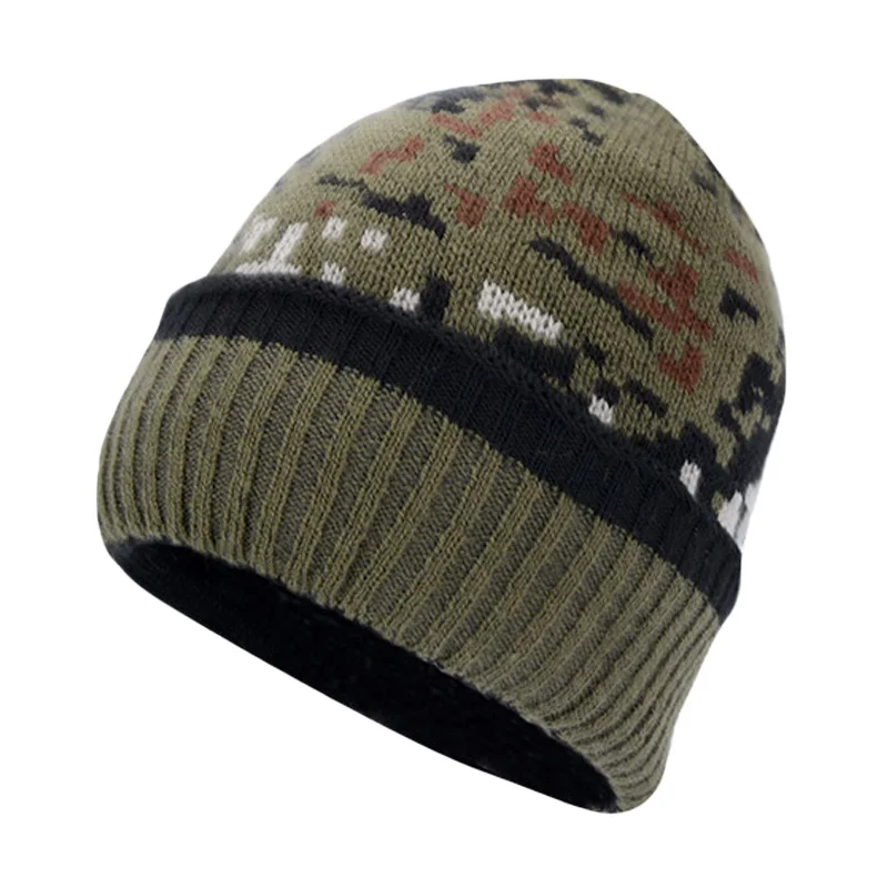 Armygreen Camo Beani Камуфляжные шапочки Skullies для мужчин зимние Утепленные шапки армейские охотничьи CS теплые шапки вязаные камуфляжные Лыжные шапки капот Gorros YY18018 - Цвет: Armygreen Camo Beani
