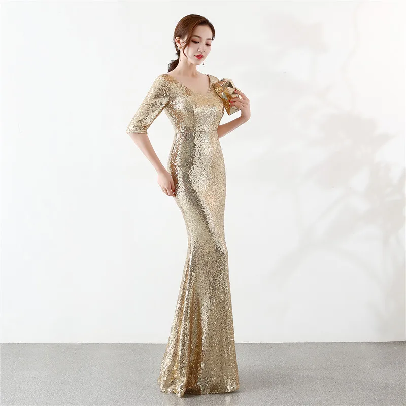Новинка 2019 элегантное женское облегающее вечернее платье в пол Sladuo с золотыми