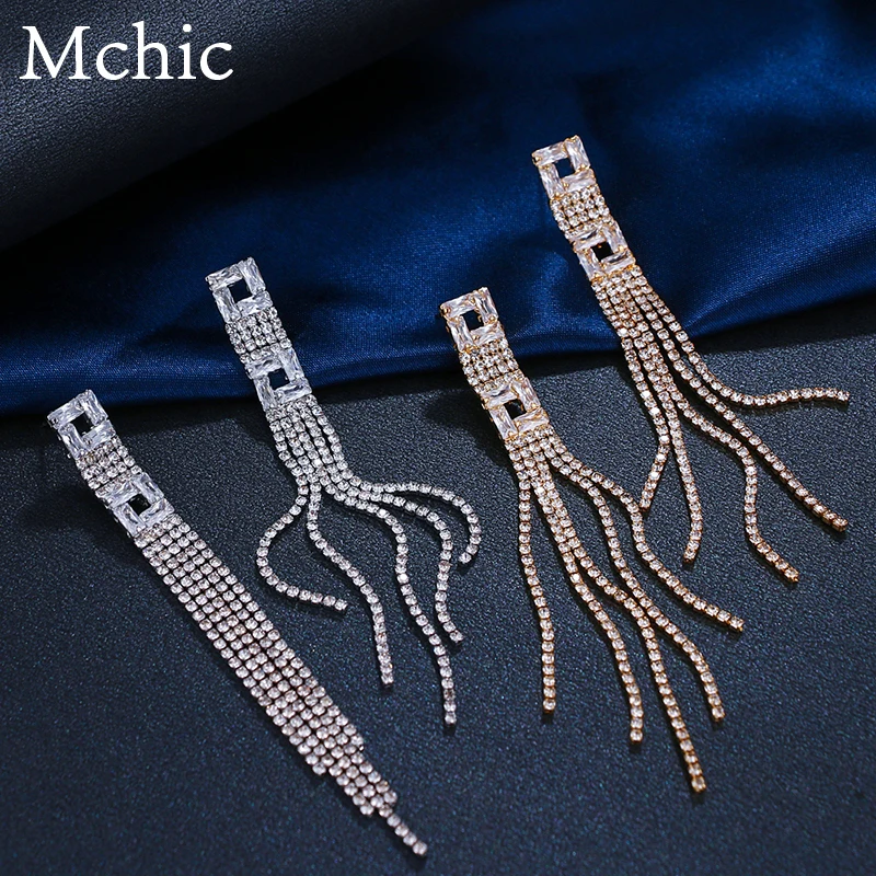 Mchic модная Роскошная Длинная кисточка из горного хрусталя свисающие серьги полые
