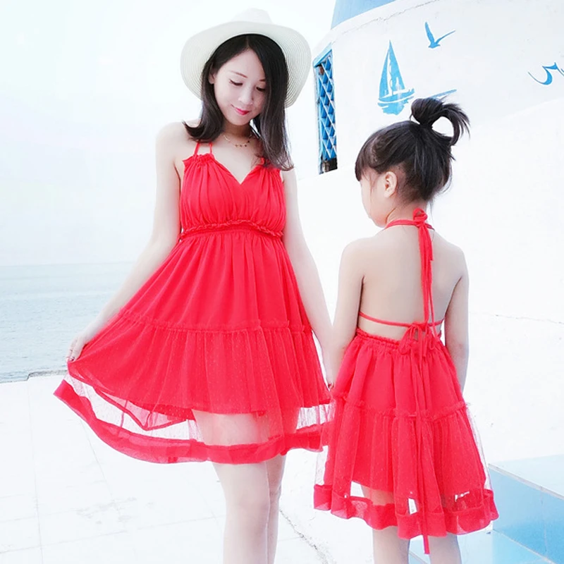 

Sexy Red Backless Dress for Mother Daughter Kid Girl Women Summer Dresses Matching Mother Daughter Matching Outfits Clothing