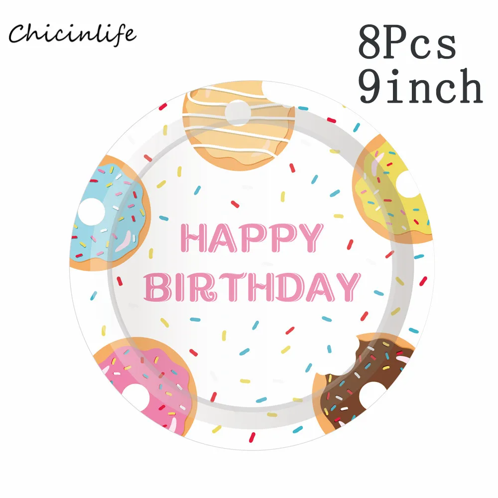 9inch plates Chicinlife пончик баннер бумажный стаканчик салфетки тарелки с днем рождения Юбилей ребенка душ конфеты украшение для бара и вечеринки пончик Вечерние - Цвет: 9inch plates