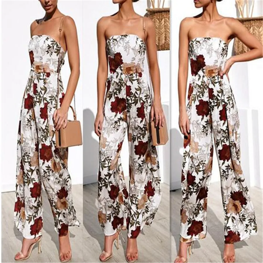

Женский комбинезон на бретельках, летний сексуальный Повседневный пляжный комбинезон с открытой спиной и цветочным принтом