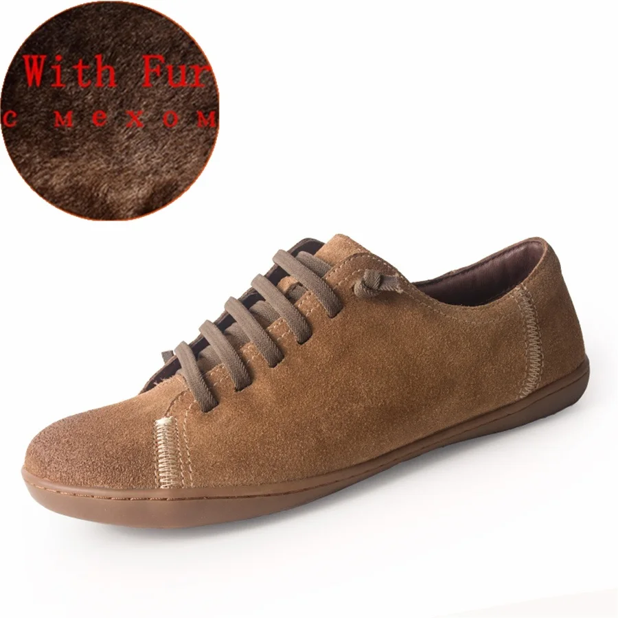 light brown with fur Женская летняя обувь на плоской подошве; Повседневная весенняя обувь из натуральной кожи; женские балетки на плоской подошве; кроссовки; женская обувь; - Цвет: light brown with fur