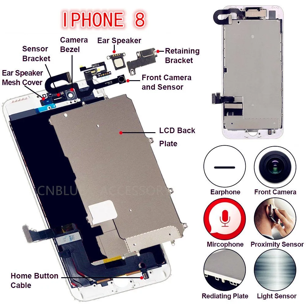 Полный комплект 4 7/5 5 для iPhone8/8Plus ЖК дисплей дигитайзер в сборе Замена хороший 3D