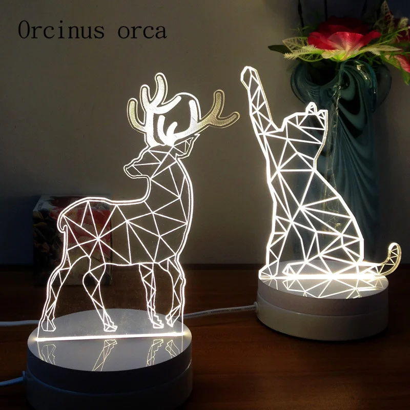 

Send friends bestie creative novelty gift 3D Nightlight cartoon cat deer lamp bedside lamp
