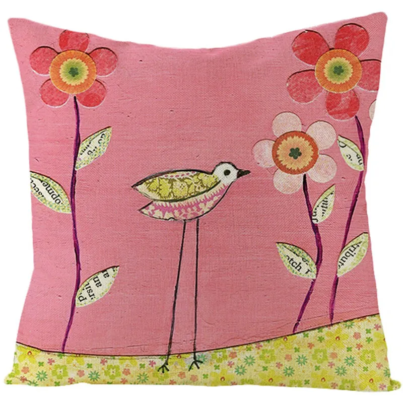 Fuwatacchi Linen Floral Plant Cushion Cover Colorful Flowers and Tall Trees Throw Pillow Square 45X45 Pillowcase | Дом и сад