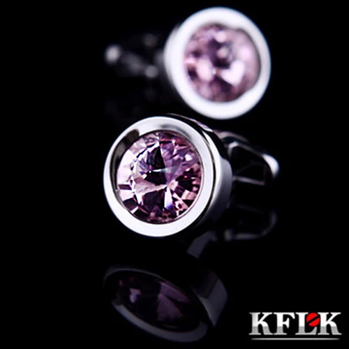 

KFLK Luxury shirt cufflinks for men's Brand cuff buttons wedding Crystal cuff links High Quality Pink abotoaduras Jewelry