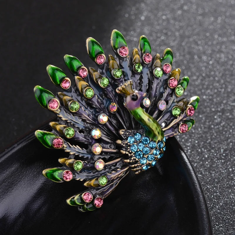 Горный хрусталь броши аксессуары роскошный павлин Спред животное ювелирные