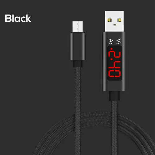 Black VOXLINK Micro USB кабель напряжение и ток интеллектуальный дисплей Синхронизация данных USB кабель для samsung Xiaomi huawei Android USB кабель - Цвет: Black