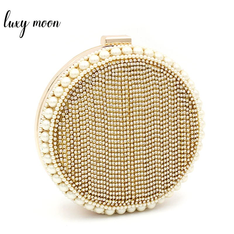 

Circular Shape Clutch Bags Exquisite Women Evening Bags Pearl Rhinestone Tassel Day Clutches Purse for Wedding Handbags ZD1138