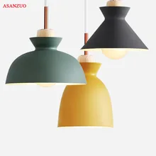 Fashion Colorful Wood Pendant Lights Lamparas Modern design Aluminium shade Luminaire Dining Room Light Macaron Pendant Lamp