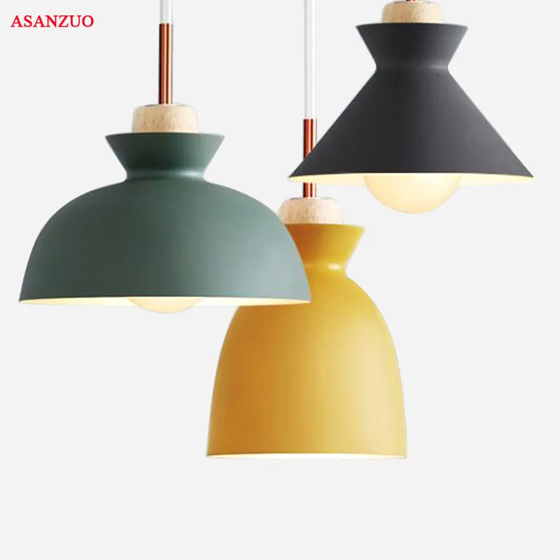 Фото Модный Цветной деревянный подвесной светильник Lamparas современный дизайн