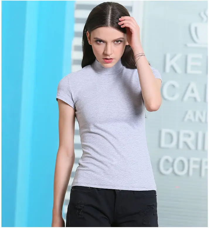 Женская водолазка с коротким рукавом Модная Тонкая Повседневная футболка из