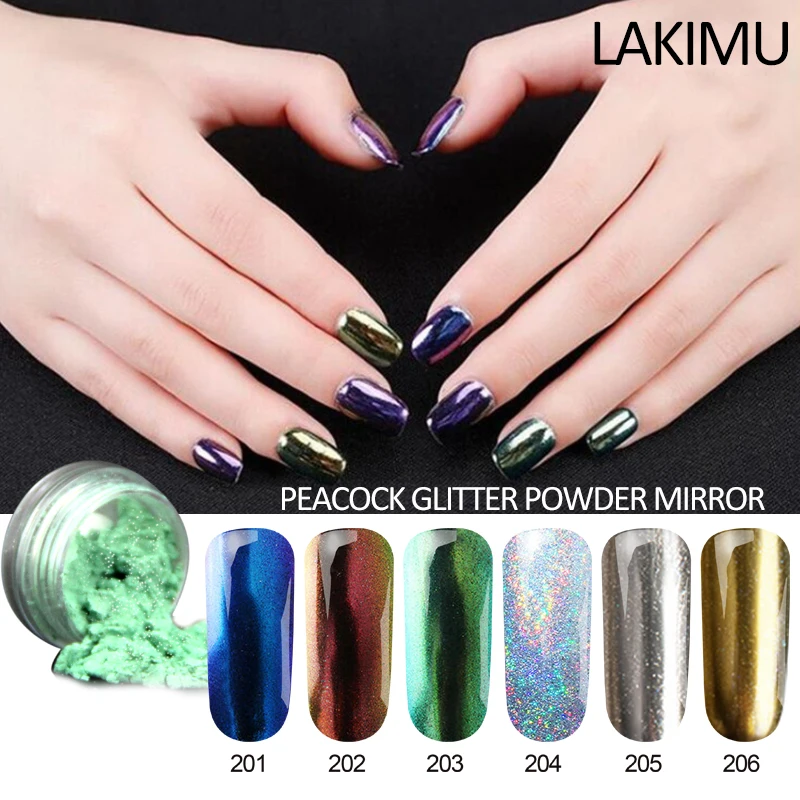 LAKIMU дизайн ногтей блестящие алюминиевые хлопья Хамелеон блестки хром пигмент