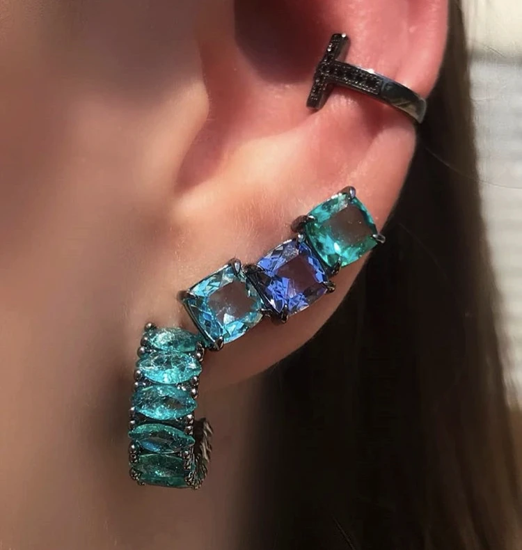 Квадратные цветные Серьги пусеты boho для женщин зеленые стеклянные кристаллы