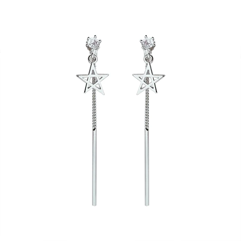 OV Temperament pentagonal star hanging earrings 925 sterling silver female simple long fashion | Украшения и аксессуары