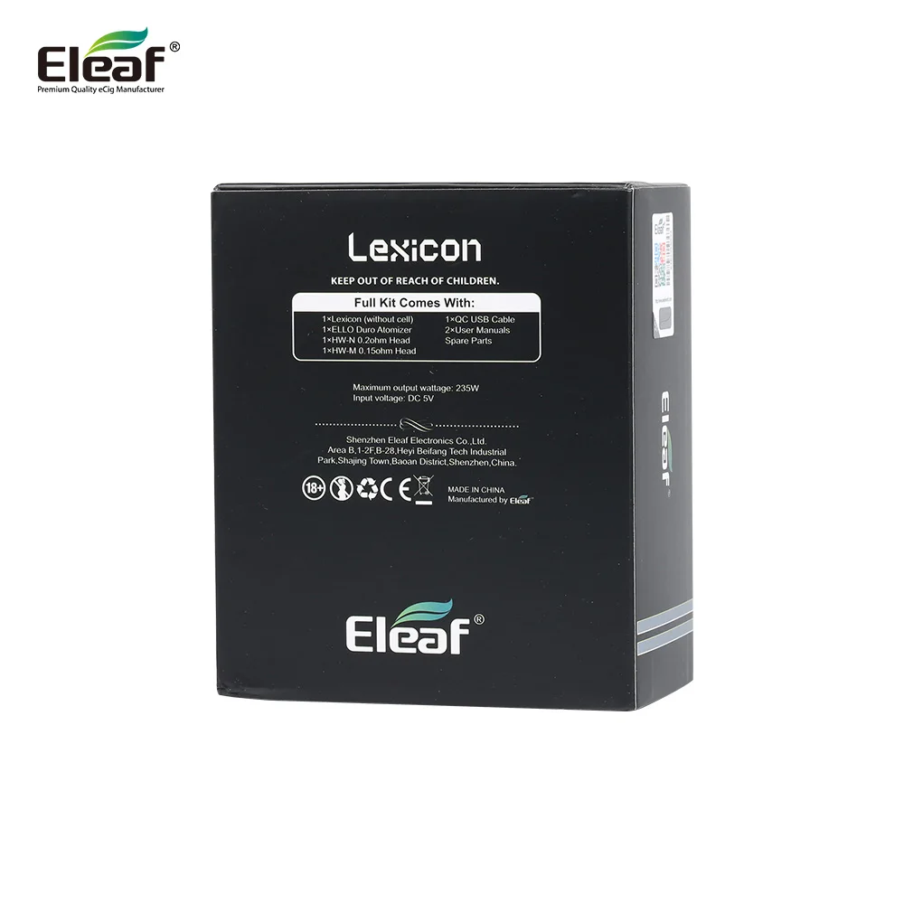 Оригинальный Eleaf Lexicon ELLO Duro Pmma 6 5 мл комплект с 235 Вт Box MOD подходит для Dual 18650 Tank HW Net и