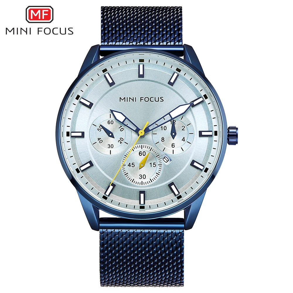 MINIFOCUS Модные мужские наручные часы из нержавеющей стали с сетчатым ремешком