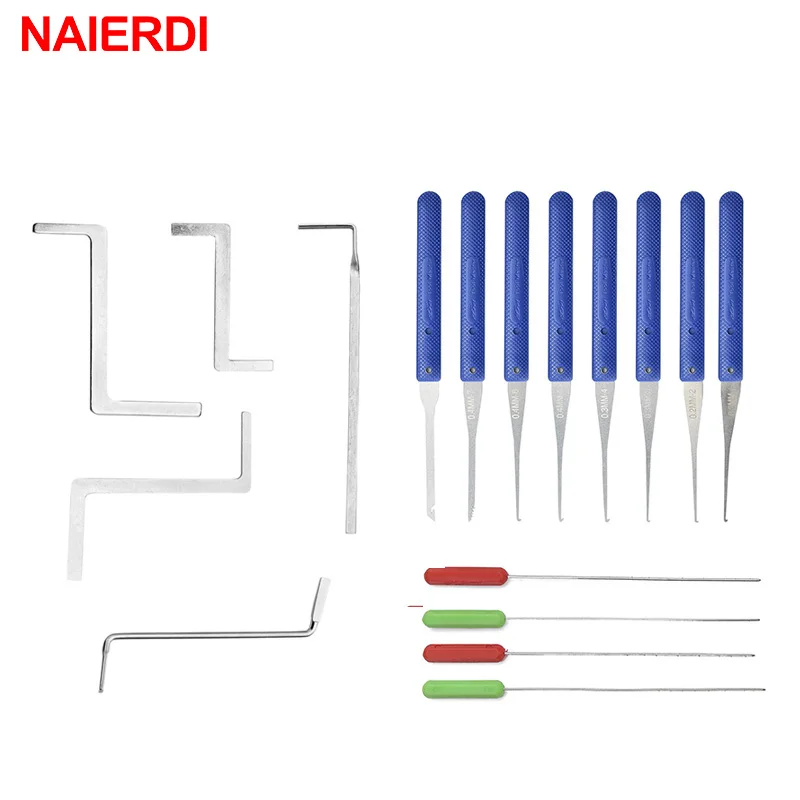

17PCS NAIERDI Locksmith Supplies Hand Tools Lock Pick Set Row Tension Wrench Tool Broken Key Auto Extractor Remove Hook Hardware