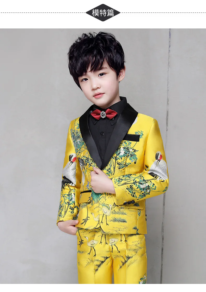 Formal Children's Dress Suits Set Handsome British Boys Piano Wedding Party Costumes Kids Embroidery Blazer Shirt Pants Clothes