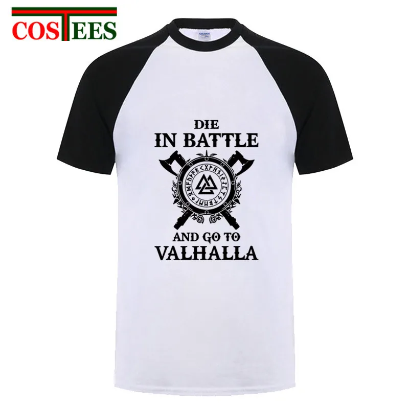Viking Футболка мужская на заказ Vikings футболка с одином homme Die in Battle go to valhalla camiseta masculina
