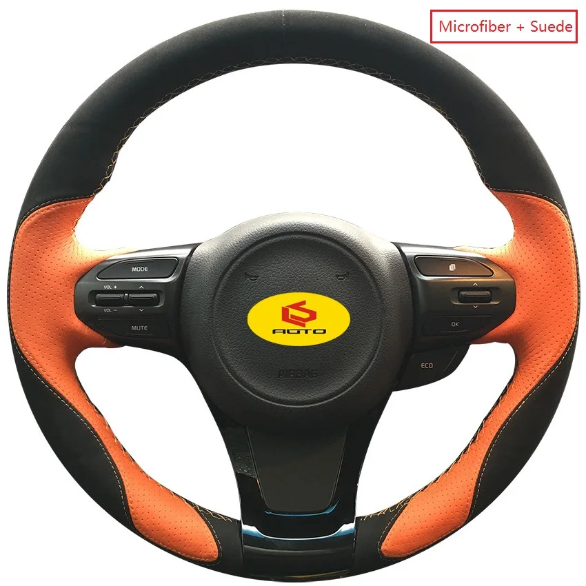 black and orange Оплетка на руль для Kia K5 Optima кожаный чехол на руль funda volante для стайлинга автомобилей оплетка ручка - Название цвета: black and orange